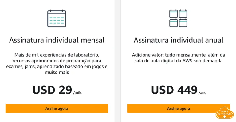 Assinatura do AWS Skill Builder disponível apenas em dólares americanos