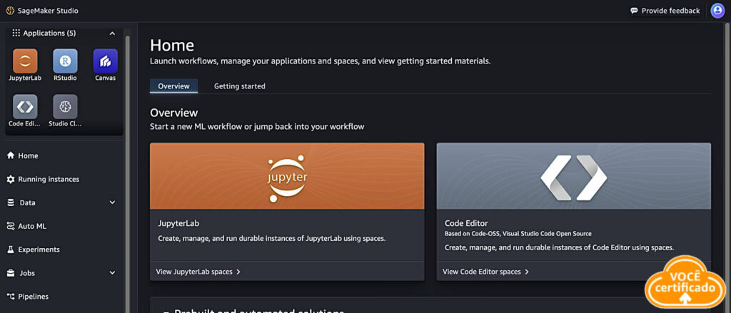 Painel do Amazon SageMaker Studio