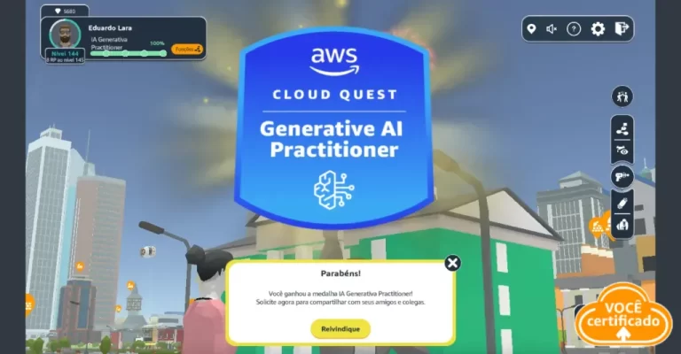 Badge AWS Cloud Quest Generative AI Practitioner desbloqueada