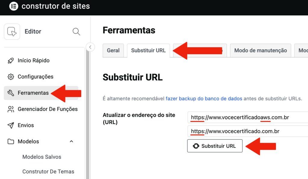 Atualizando a URL antiga pela URL nova através do plugin Elementor