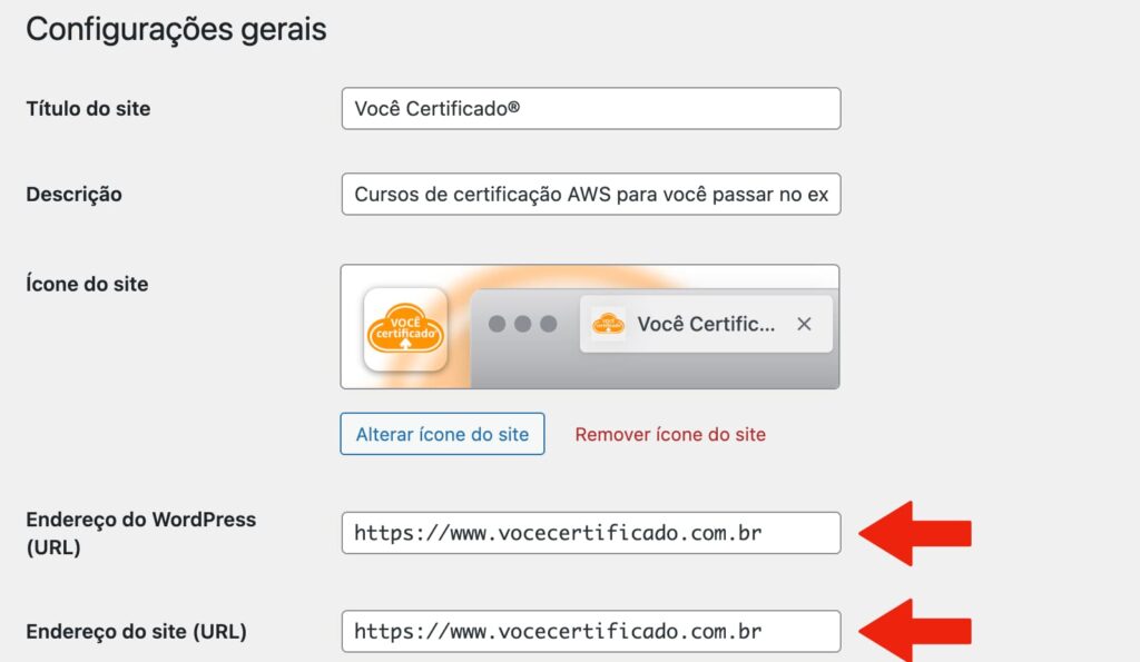 Atualizar a URL do domínio no WordPress