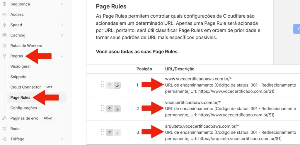Configuração Redirecionamento 301 com Page Rules no Cloudflare