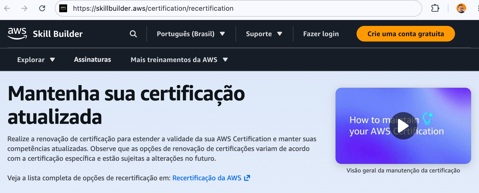 Mantenha suas certificações AWS atualizadas