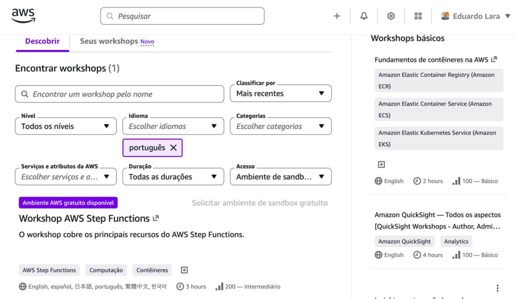 Workshop de AWS Step Functions: Atualmente, o único workshop disponível com instruções em português.