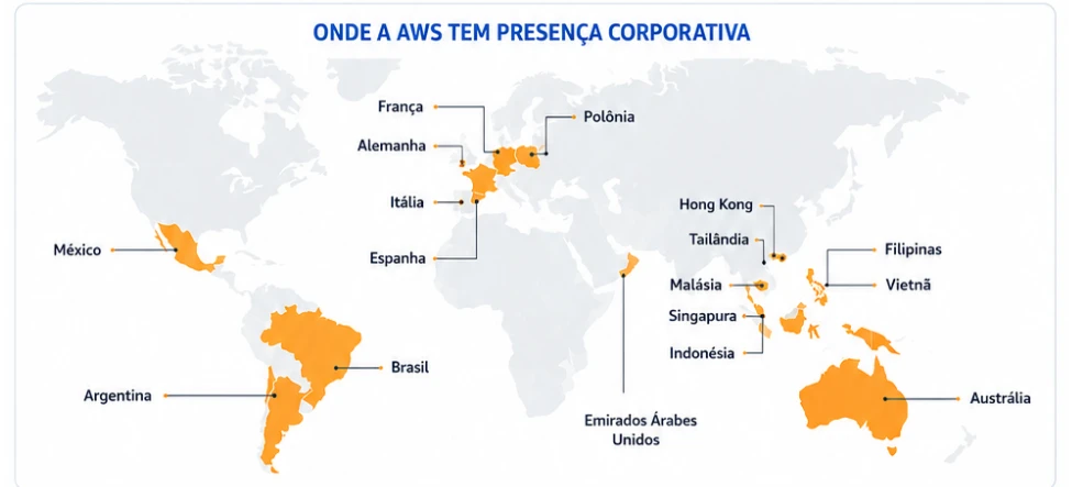 Países em que a AWS tem presença física em 2026